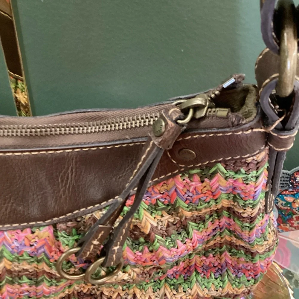 Fossil Multicolor‎ Straw Shoulder Bag with Brown Trim - Picture 3 of 5